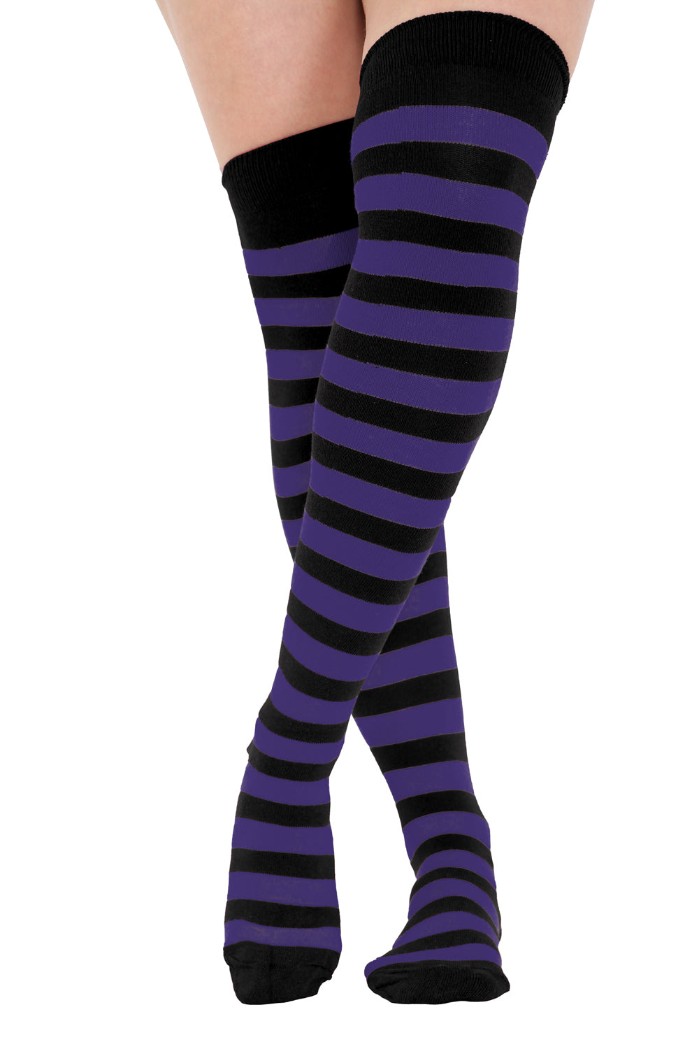 Crazy Chick Black and Purple Stripes OTK Socks (12 Pairs)
