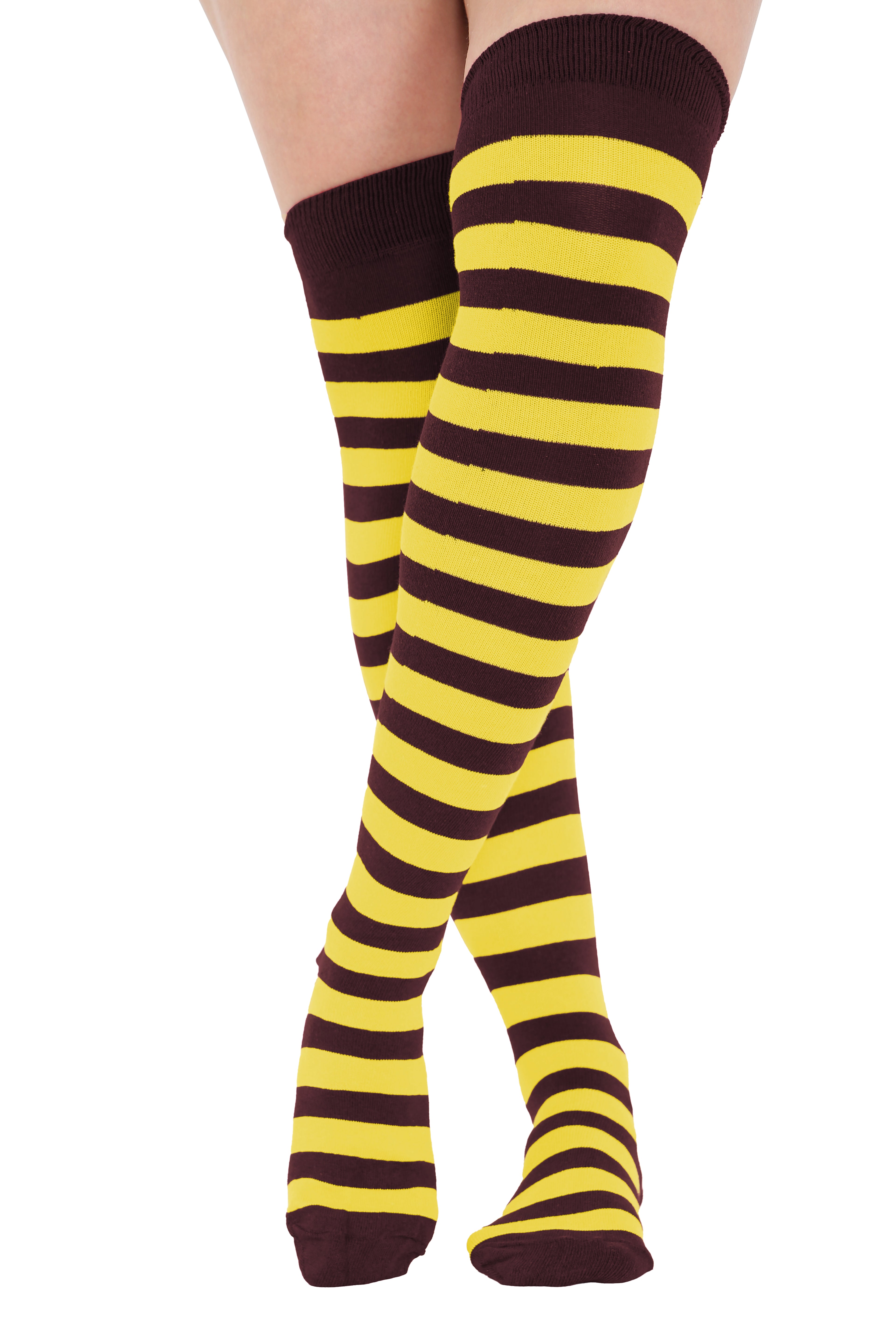 Crazy Chick Maroon and Yellow Wizard stripe OTK socks