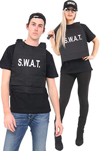WickedFun® Adults Unisex Police Swat Team Fake Bulletproof Vest & Hat Set - Mens Womens Police FBI Military Style Fancy Dress Costume Accessories|B0C9J13NLD