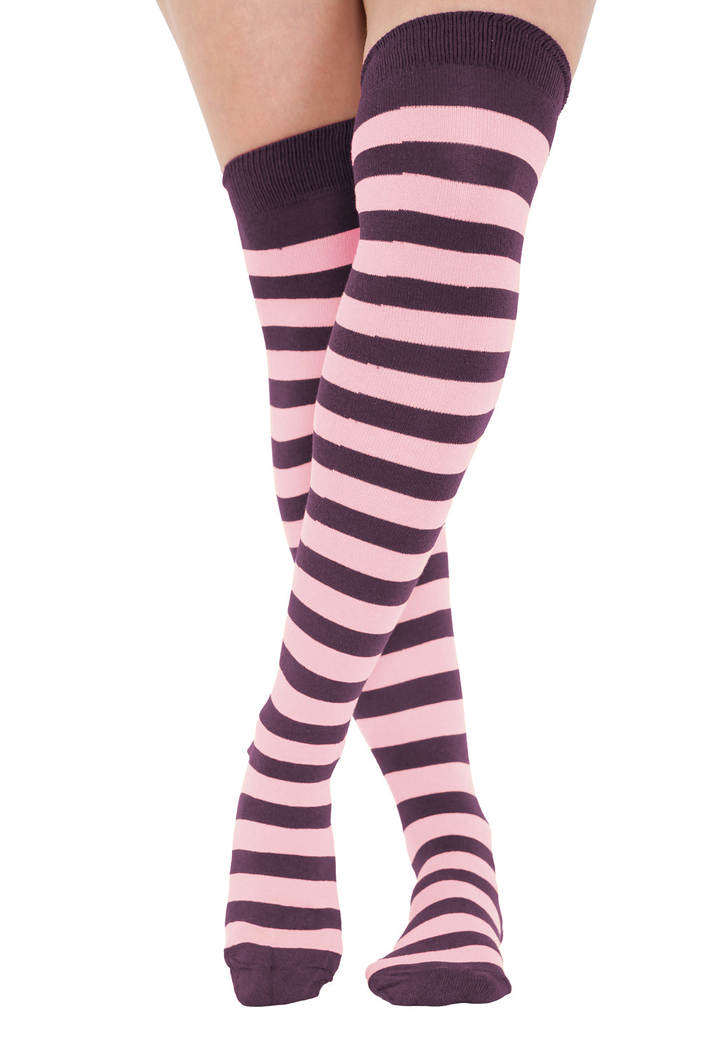Crazy Chick Baby Pink & Burgundy OTK Stripe Socks – Girls’ Trendy Knee-High Socks