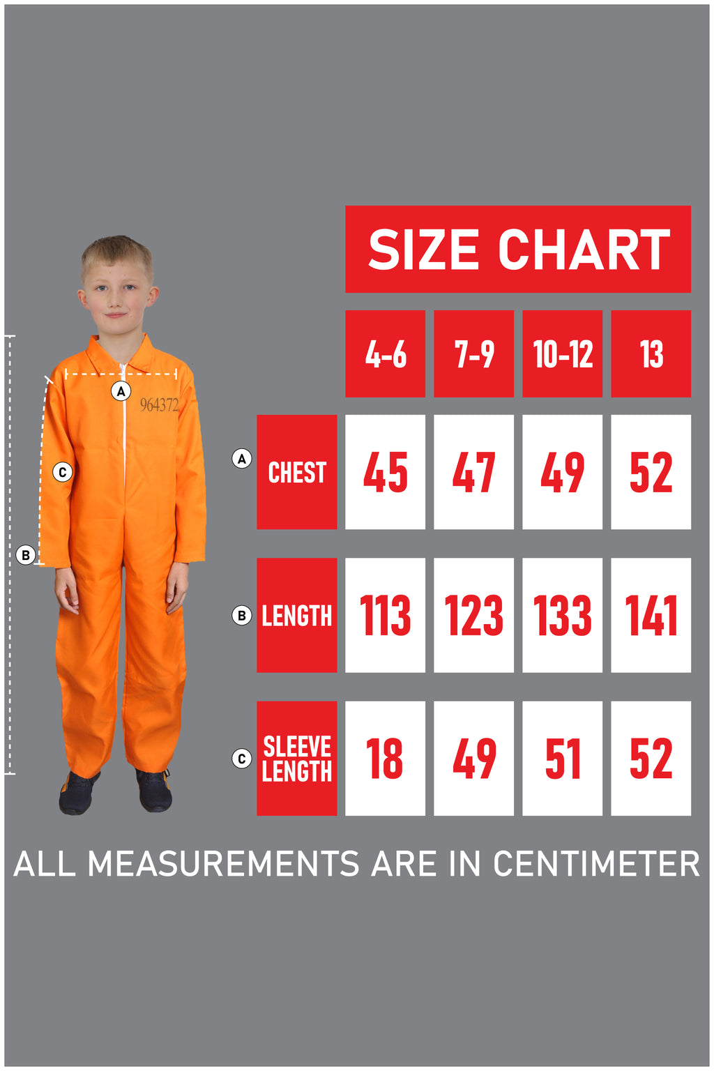 Children's Orange Prisoner Coverall Jumpsuit
