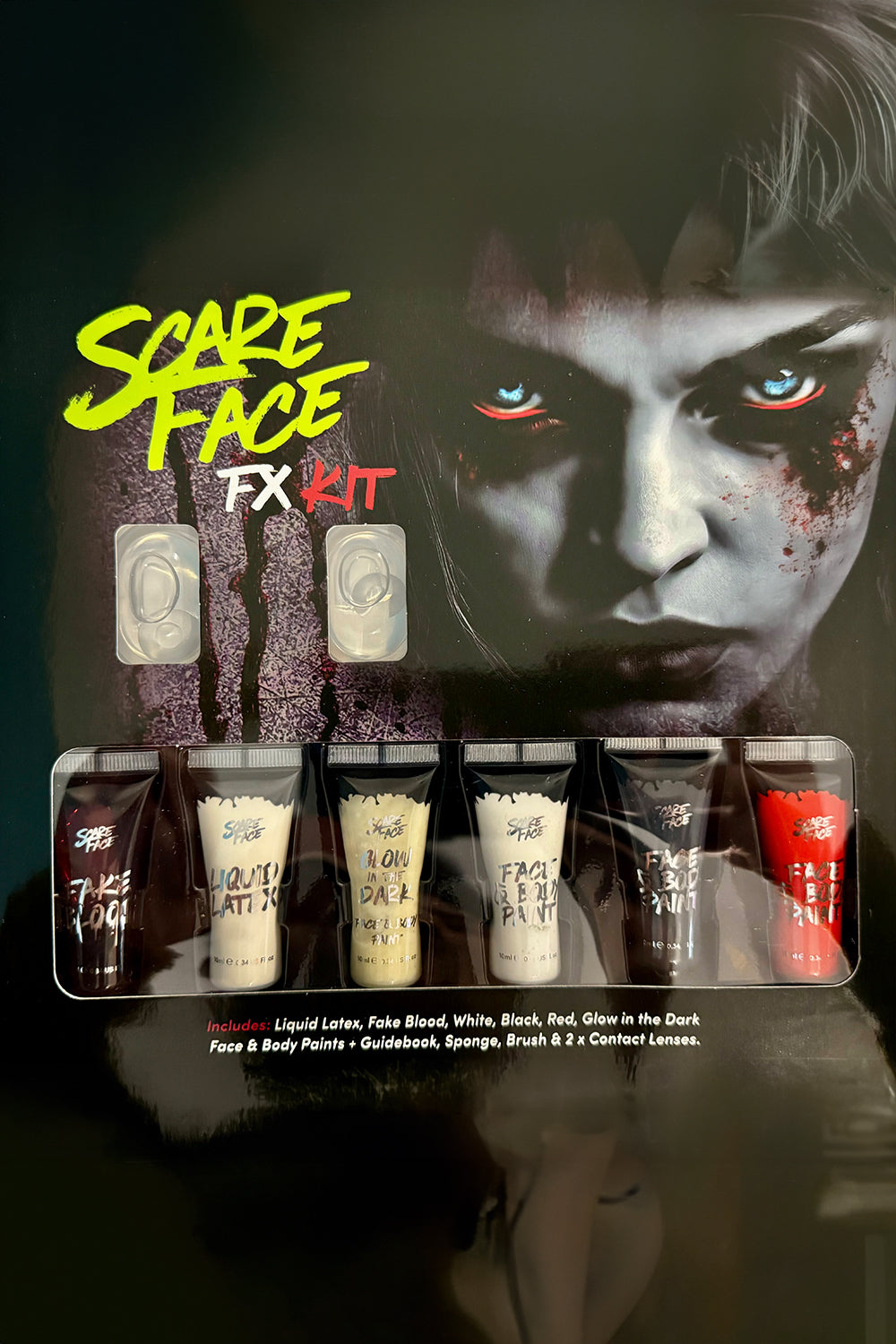 Wickedfun Scare Face Makeup Kit With Zombie Daily Contact Lense