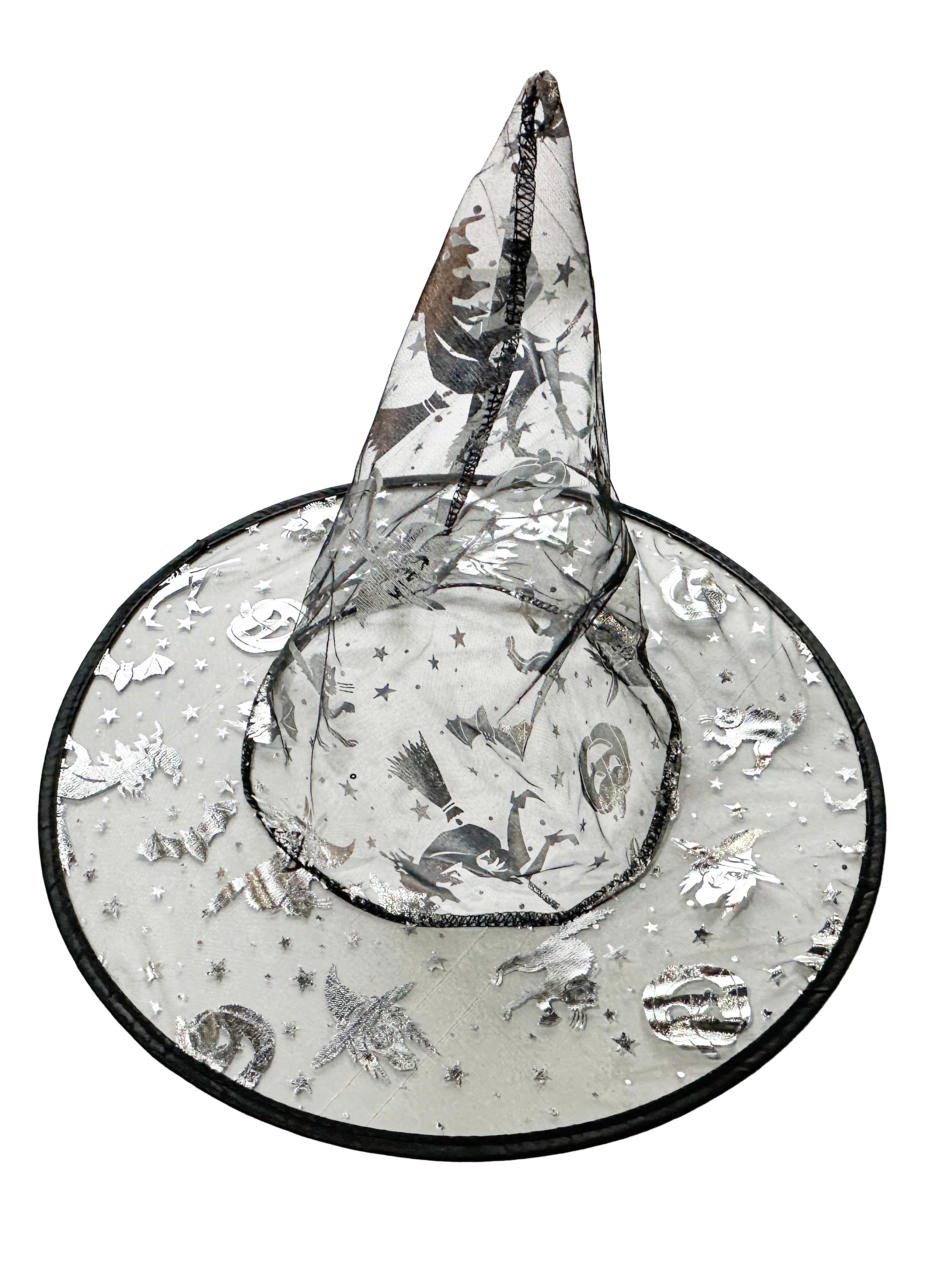 Wickedfun Black Witch Hat with Silver Halloween Prints