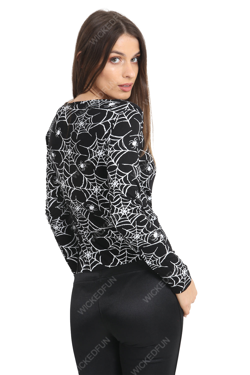 Crazy Chick Adult Spider Printed Black leotard