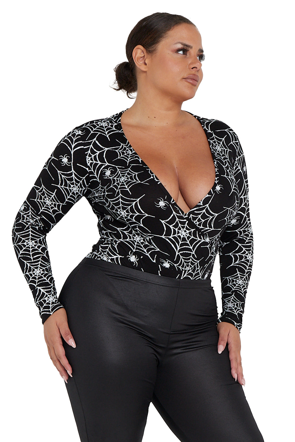 Crazy Chick Adult Spider Printed Black leotard